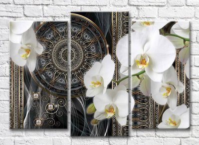 Триптих Белая орхидея на абстрактном фоне 3D7802 фото