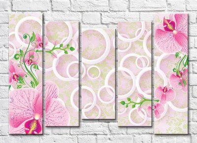 Полиптих Розовые орхидеи и белые круги на розовом фоне 3D7202 фото