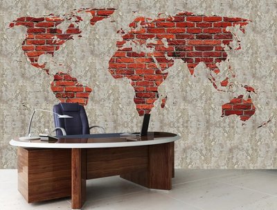 Hartă abstractă a lumii cu continente din cărămidă roșie Fot752 фото