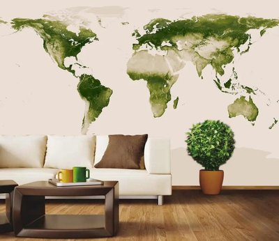 Абстрактная карта мира с зелеными континентами на бежевом фоне Abs1002 фото