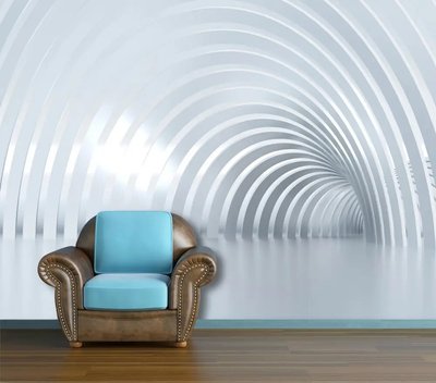 Фотообои Поворот в куполообразный полосатый туннель 3D4852 фото