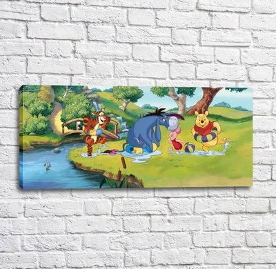 Poster Winnie the Pooh și prietenii lui înoată în râu Mul16222 фото