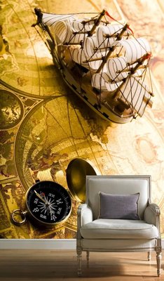 Фотообои Парусный кораблик и компас на фоне старинной карты Sta2003 фото