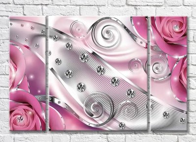 Триптих Розовая абстракция с бриллиантами 3D7903 фото