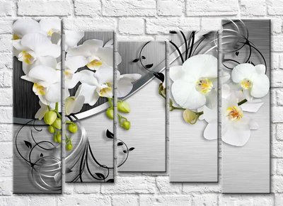 Полиптих Ветки белых орхидей на сером фоне 3D7203 фото