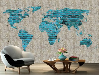 Harta lumii abstracte cu continente de cărămidă turcoaz Fot753 фото