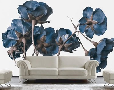 Синие цветки роз на белом фоне TSv903 фото