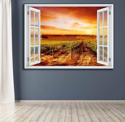 Наклейка на стену, Окно с видом на закат W179 фото