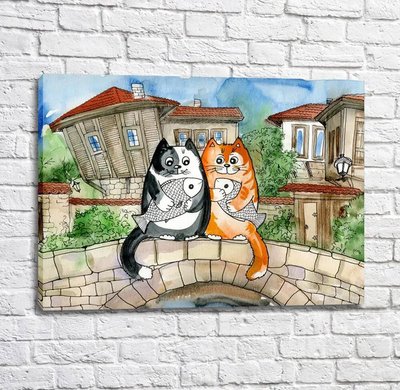 Постер Коты с уловом на мосту Kot17031 фото