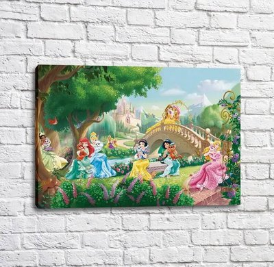 Постер Принцессы дисней в сказачном лесу на фоне замка Mul16523 фото