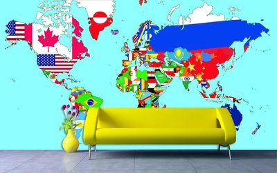 Фотообои Карта мира в стиле флагов на голубом фоне Abs2154 фото