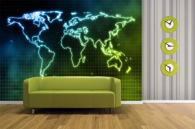 Harta abstractă a lumii pe un fundal în carouri de culoare verde închis Abs1004 фото