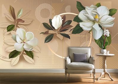 Flori mari de magnolie, pe fond maro deschis TSv54 фото