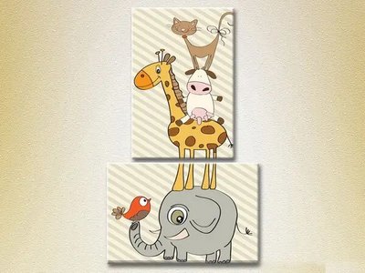 Модульные картины Слоник, жираф, коровка и кот Det6504 фото