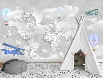 Harta lumii 3D în engleză, cu avioane și baloane Fot754 фото