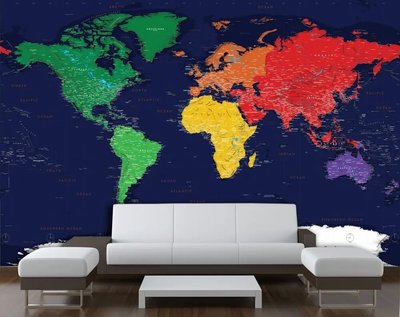 Фотообои Разноцветная карта мира на синем фоне Sov2254 фото