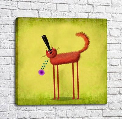 Постер Кот в цилиндре и с цветком в зубах Kot16978 фото
