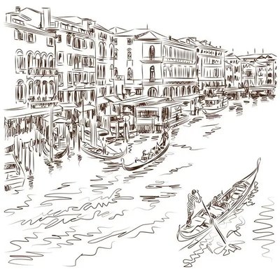 Fototapet canal Veneția desenat manual, Italia Gor4104 фото