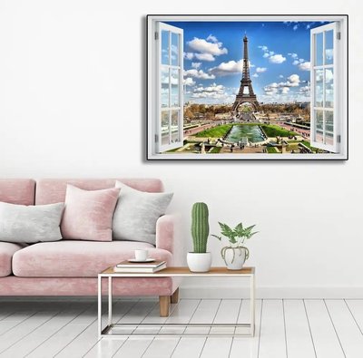 Наклейка на стену, Окно с видом на Париж W78 фото