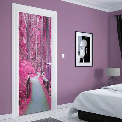 3Д наклейка на дверь, Розовый лес STD43 фото