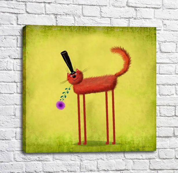 Poster Pisica cu o palarie de top si cu o floare in dinti Kot16978 фото