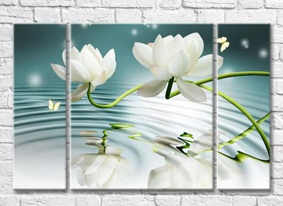 Триптих Цветы лотоса на фоне воды 3D7905 фото