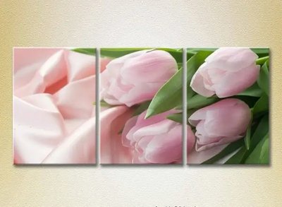 Модульные картины Розовые тюльпаны на шелковой ткани_01 TSv10305 фото