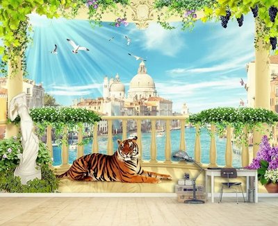 Фреска Тигр и олоны в цветах с видом на Венецию Fre4455 фото