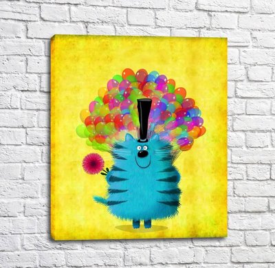 Poster Pisică albastră cu o grămadă de baloane și o floare Kot16979 фото