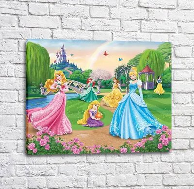 Постер Принцессы дисней в сказочном саду на фоне цветов Mul16525 фото