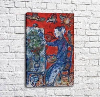Pictură de Marc Chagall Pientre au double profil sur fond rouge Mar13256 фото