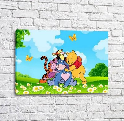 Poster Winnie the Pooh și prietenii săi pe fundal de flori și cer albastru Mul16225 фото