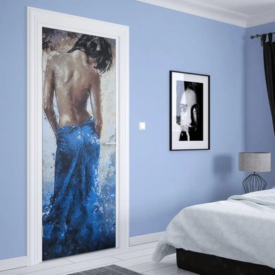 Autocolant 3D pentru usa, tinuta albastra ST267 фото