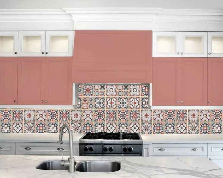 Керамическая плитка в ретро-цветах с узорами в этническом стиле P65 фото