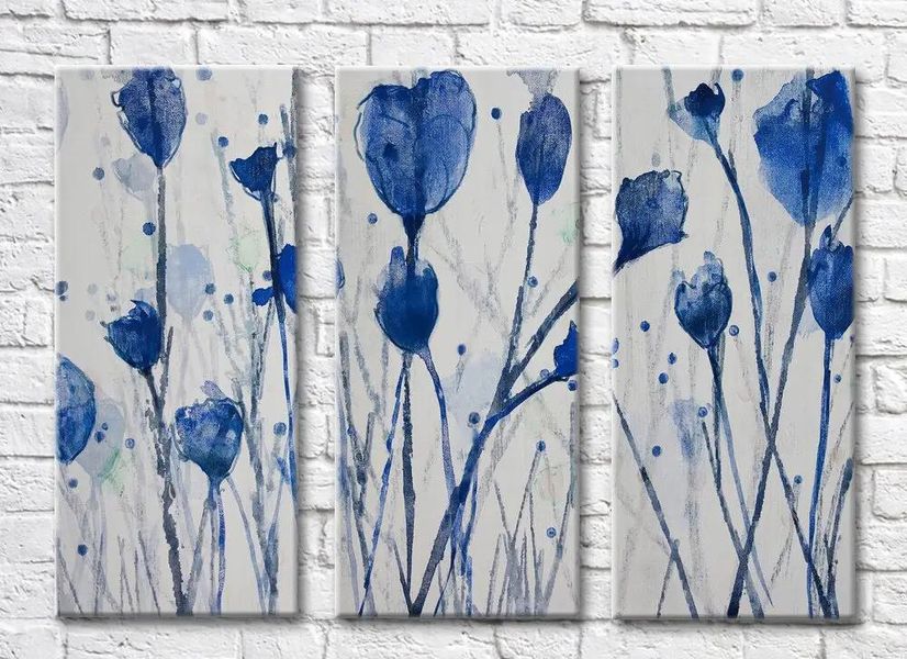 Триптих Синие полевые цветы на сером фоне Ris9255 фото