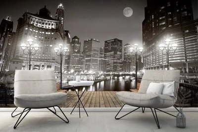 Фреска Ночной город в черно белом стиле Fre4456 фото