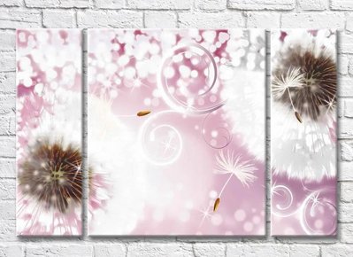 Триптих Одуванчики и завитки на розовом фоне 3D7756 фото