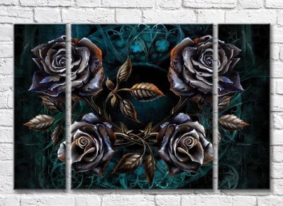 Триптих Кованные розы на изумрудном абстрактном фоне 3D7856 фото