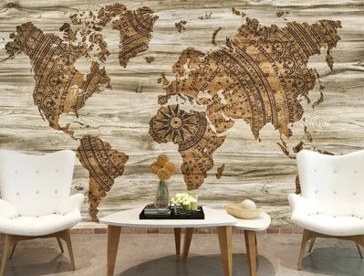Harta lumii abstracte pe fundal de lemn Abs1006 фото