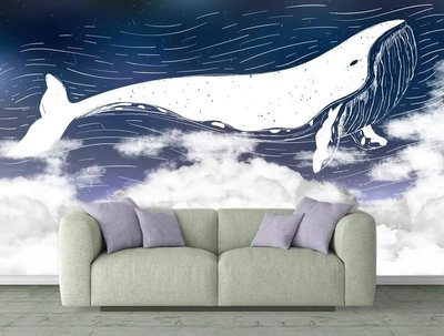 Белый кит на синем фоне неба с облакми Ris1456 фото