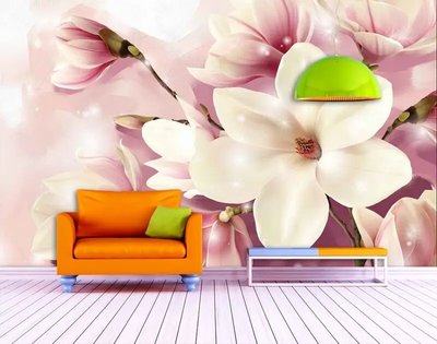 Fototapet Flori mari de magnolie roz, pe fond roz 3D4006 фото