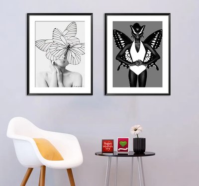 Девушки с бабочками в черно белом стиле Fig14767 фото