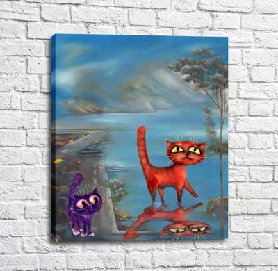 Постер Рыжий и фиолетовый кот на прогулке Kot16980 фото