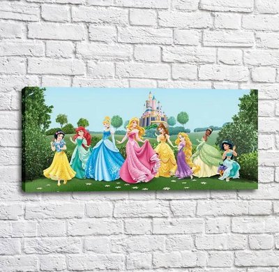 Постер Принцессы дисней на фоне замка и деревьев Mul16526 фото