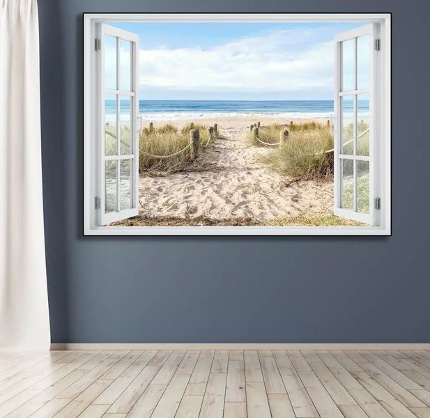 Наклейка на стену, Вид из окна с видом на пляж W176 фото