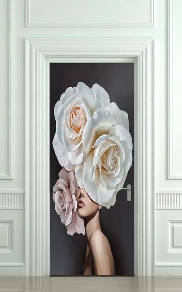3Д наклейка на дверь, Белая роза ST316 фото