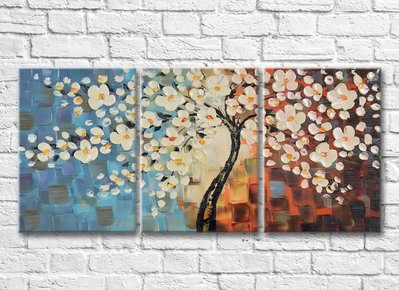 Триптих Цветущее дерево на абстрактном фоне Ris9057 фото