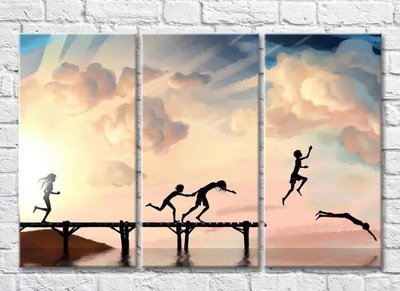 Триптих Дети прыгающие с пирса в море Mor9907 фото