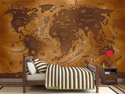 Hartă abstractă cu numele continentelor și desene pe fond maro Det1057 фото
