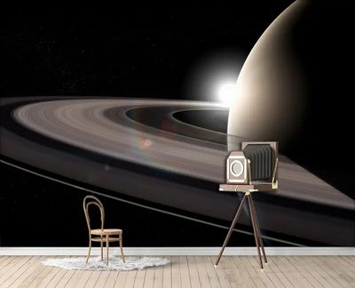 Фотообои Кольца Сатурна на фоне солнца и звезд Kos2207 фото
